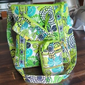 Vera Bradley Green and Blue Crossbody Bag Set with Quilted Floral Design